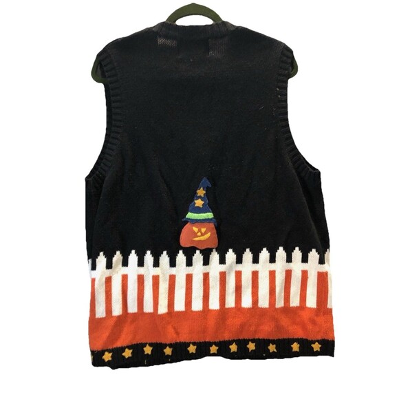 Tiara International Vintage Halloween Sweater Vest Pumpkins Fence Cats Women L - Picture 3 of 3